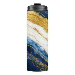 Luxurious Navy Blue & Gold Leaf Marble Thermal Tumbler