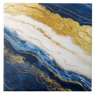 Luxurious Navy Blue & Gold Leaf Marble Tile