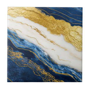 Luxurious Navy Blue & Gold Leaf Marble Tile