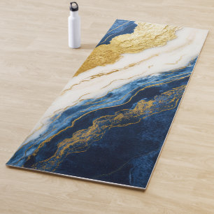Luxurious Navy Blue & Gold Leaf Marble Yoga Mat