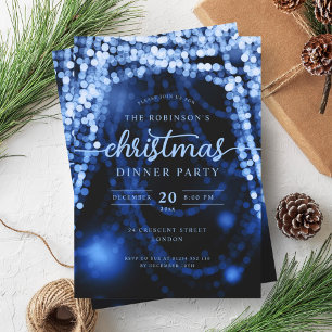 Luxurious Navy Blue Winter Lights Christmas Invitation