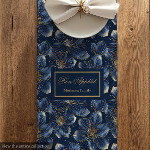 Luxurious Navy Gold Floral Wedding Table Decor Medium Table Runner
