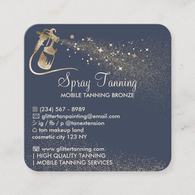 Luxurious Navy Gold Square Spray Tan Aftercare Square Business Card (Front)