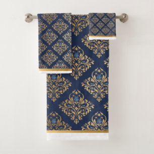 LUXURIOUS NAVY GOLD TRIM  HAMPTON TOWEL SET