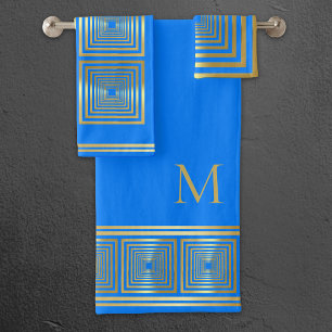 Luxurious neon bright blue gold name Towel set