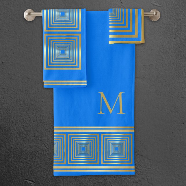 Luxurious neon bright blue gold name Towel set (Creator Uploaded)
