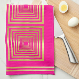 Luxurious neon hot pink gold monogram  tea towel