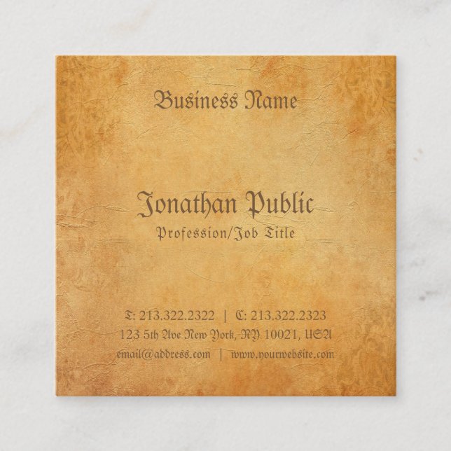 Luxurious Nostalgic Old Paper Look Professional Square Business Card (Front)