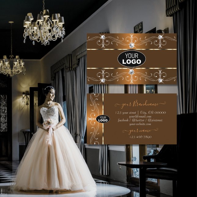 Luxurious Orange and Brown Ornate Borders add Logo Business Card (Creator Uploaded)
