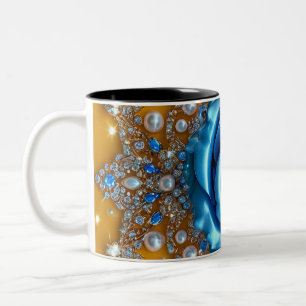 Luxurious Ornamental Blue Rose with Diamond Two-Tone Coffee Mug