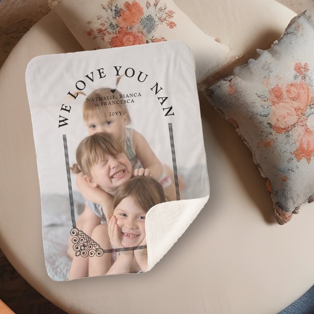 Luxurious Ornamental Dome Arch Effect Custom Photo Sherpa Blanket (Luxurious Ornamental Dome Arch Effect with Custom Photo I Love Nan Quote Sherpa Blanket. )