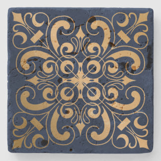 Luxurious Ornate Gold Navy Stone Coaster