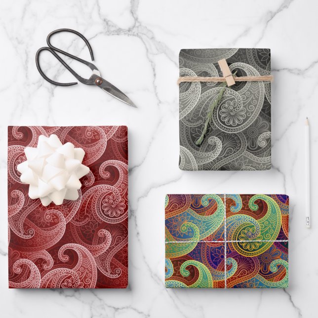 Luxurious Paisley Patterns Wrapping Paper Sheet (Front)