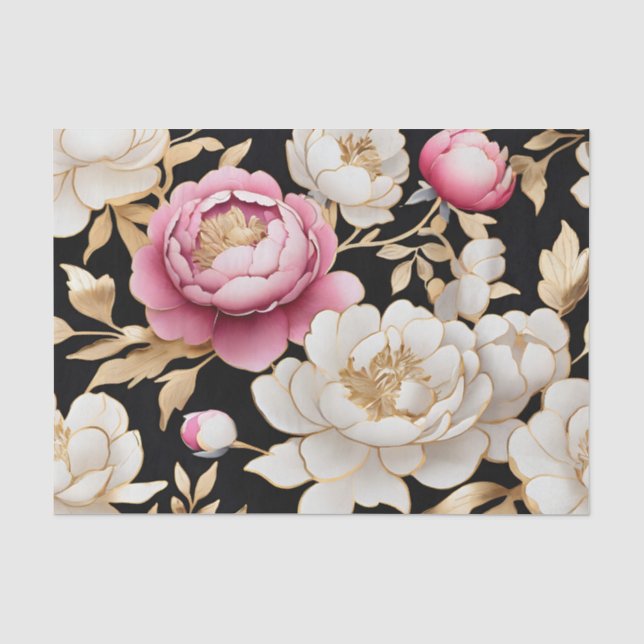 Luxurious Peonies Watercolor Floral Pattern Tissue Paper (Front)