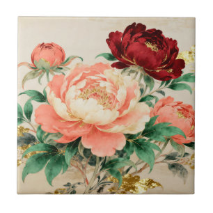 Luxurious Peony Floral Bouquet Tile