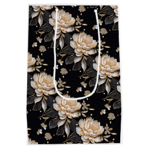 Luxurious peony flower pattern elegant floral medium gift bag