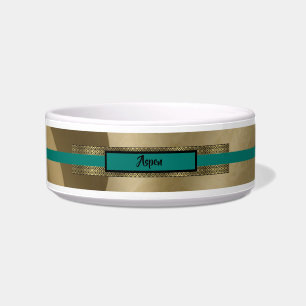 Luxurious Personalised Gold/Turquoise Pet Bowl