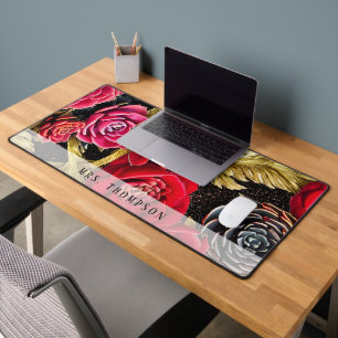 Luxurious Personalised Red and Black Cactus Desk Mat