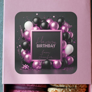 Luxurious Pink Black Balloons Confetti Birthday  Square Sticker