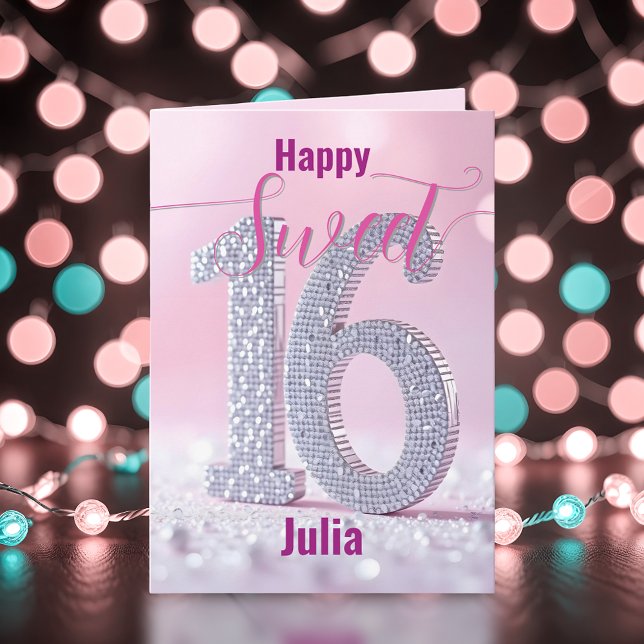 Luxurious Pink Diamond Studded Number Sweet 16 Card (Creator Uploaded)