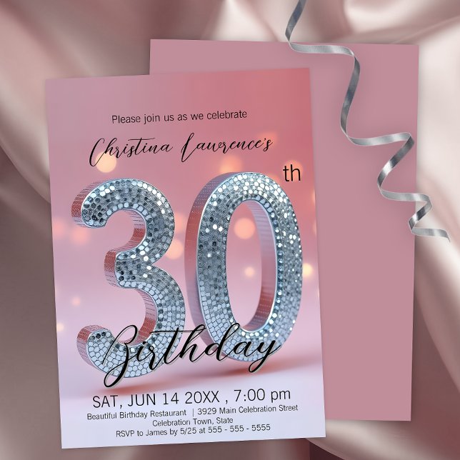 Luxurious Pink Glitter 30th Birthday Celebration Invitation (Creator Uploaded)