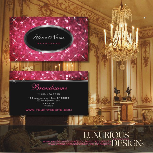 Luxurious Pink Glitter Luminous Stars Professional Business Card (Creator Uploaded)