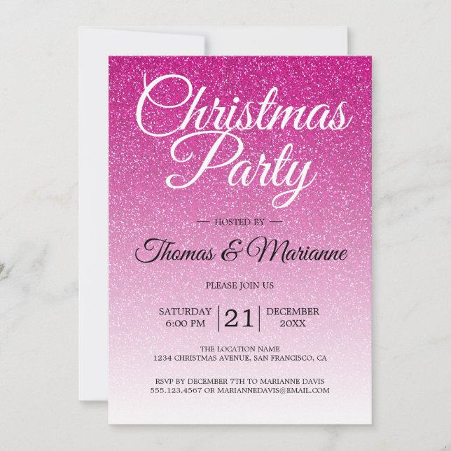 Luxurious Pink Glitter Ombre Christmas Party Invitation (Front)