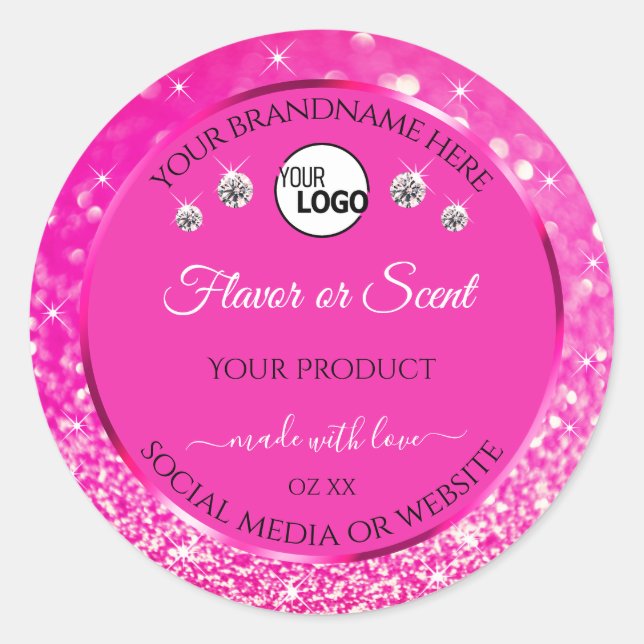 Luxurious Pink Glitter Product Label Logo Diamonds (Front)