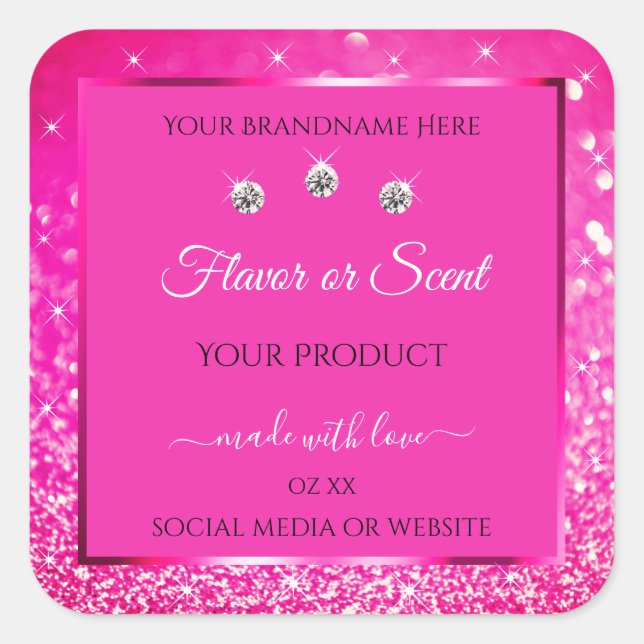 Luxurious Pink Glitter Product Packaging Labels (Front)