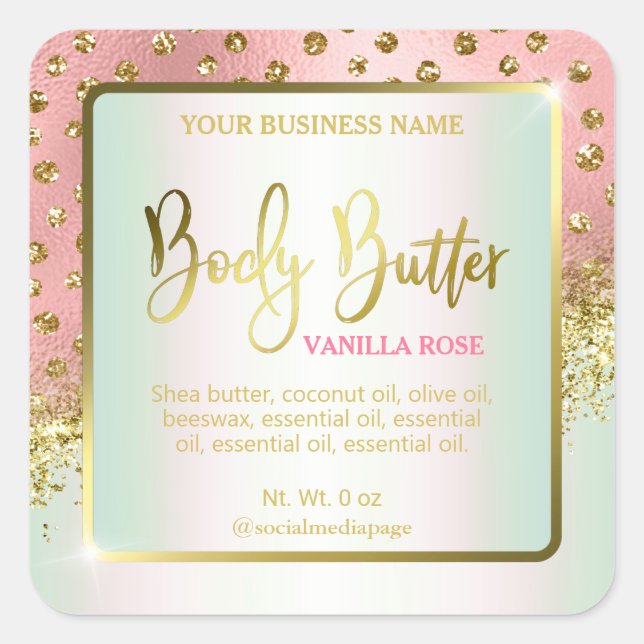 Luxurious Pink Gold Dots Body Butter Labels (Front)