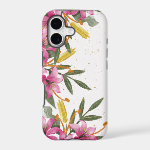Luxurious Pink Lilies & Gold Dust Floral Phone Cas