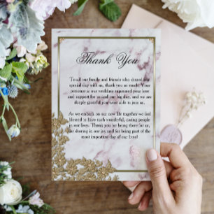 Luxurious Pink Marble and Pearls Wedding Thank You