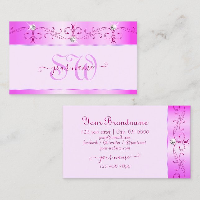 Luxurious Pink Ornate Sparkling Diamonds Initials Business Card (Front/Back)