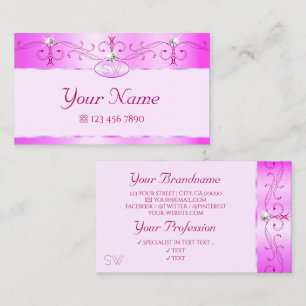 Luxurious Pink Ornate Sparkling Diamonds Monogram Business Card