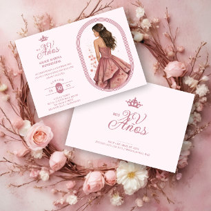 Luxurious Pink Oval Frame Charming Quinceañera Invitation