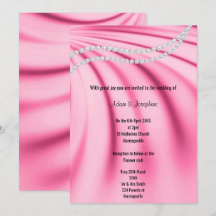 LUXURIOUS PINK SATIN PEARL ELEGANT WEDDING INVITATION