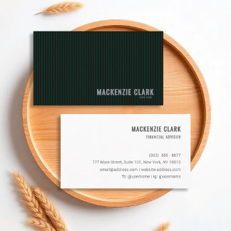 Luxurious Pinstripe Dark Green & White Business Card