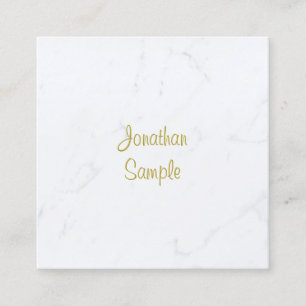 Luxurious Plain Elegant White Marble Gold Script Square Business Card