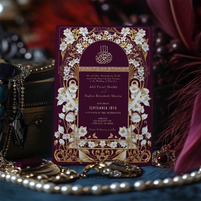 Luxurious Plum Burgundy and Gold Islamic Wedding Invitation (Creator Uploaded)