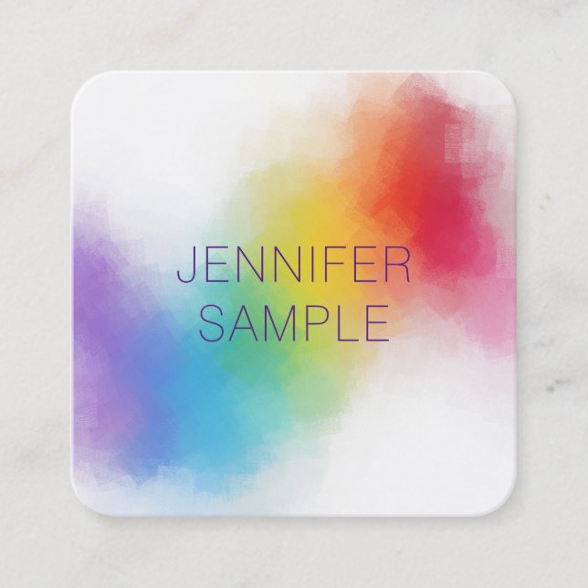 Luxurious Professional Modern Elegant Rainbow Square Business Card (Front)