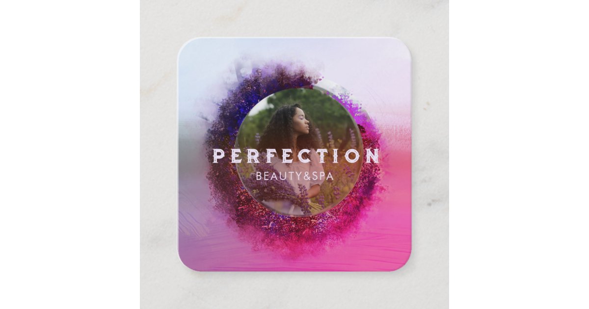 Luxurious Purple and Pink Ombre Circle Frame Photo Square Business Card ...