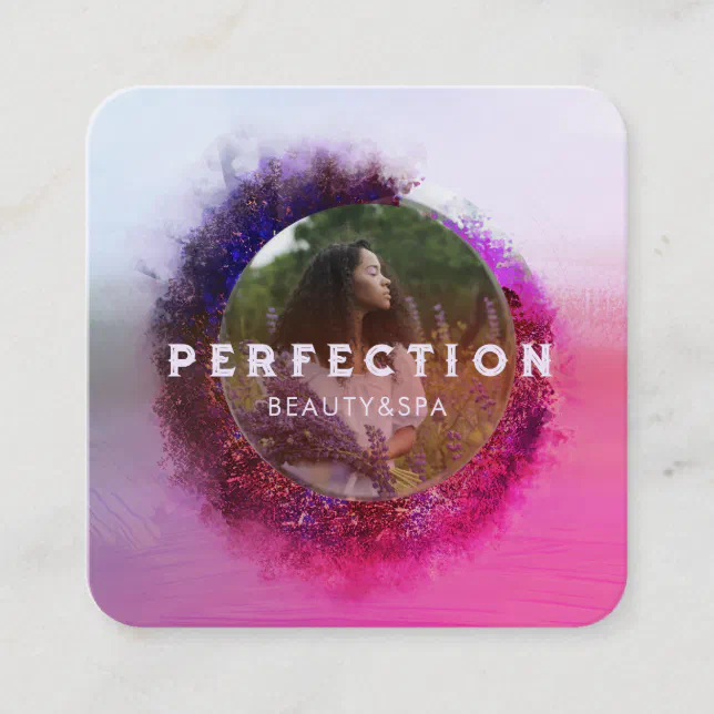 Luxurious Purple and Pink Ombre Circle Frame Photo Square Business Card ...