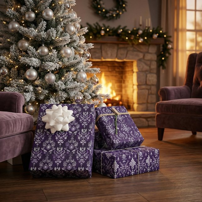  Luxurious Purple and Silver Christmas Pattern Wrapping Paper Sheet (Creator Uploaded)