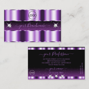 Luxurious Purple Black Sparkling Diamonds Add Logo Business Card