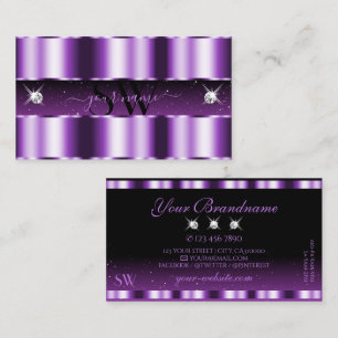 Luxurious Purple Black Sparkling Diamonds Initials Business Card
