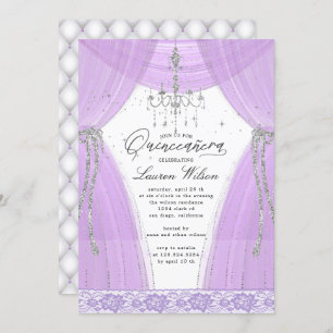 luxurious purple chandelier sparkle Quinceanera Invitation