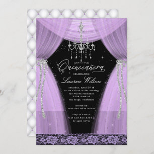 luxurious purple chandelier sparkle Quinceanera Invitation