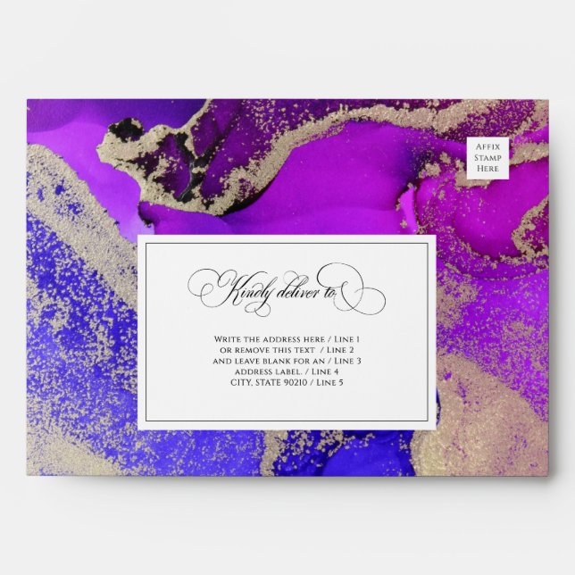 Luxurious Purple Magenta Pink Gold Wedding  Envelope (Front)