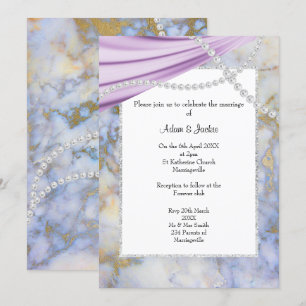 LUXURIOUS PURPLE MARBLE PEARLS WEDDING  INVITATION