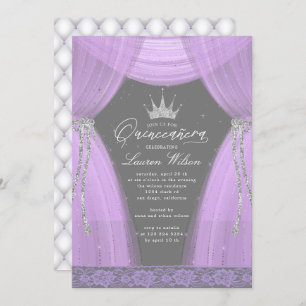 luxurious purple princess sparkle Quinceanera Invitation